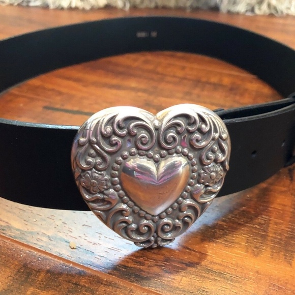 Silver Heart Flower Filigree Black Belt